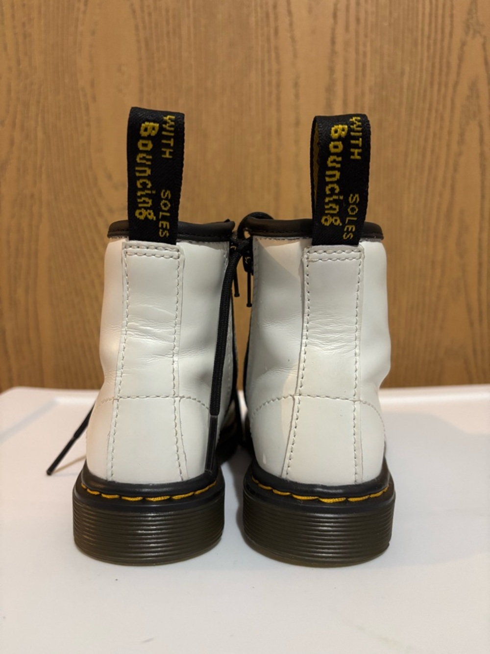 Dr Martens White Lace-Up Combat Boots with Black Trim - Picture 3 of 4